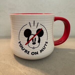 Disney Mickey Mouse “Your on Mute”  Coffee Mug White & Red Cup 18oz
